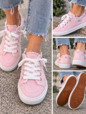 Obtaon Women's Pink Canvas Lace-Up Sneakers